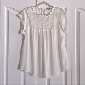 EUC Daniel Rainn Becru ivory cream white lace blouse L